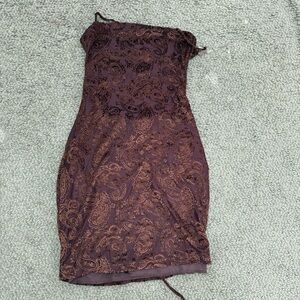 Windsor Strapless Paisley Dress in Deep Brown